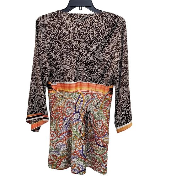 Sunny Leigh Women's Mixed Media Bohemian Paisley Print Surplus Kimono Top Size M - Picture 6 of 6